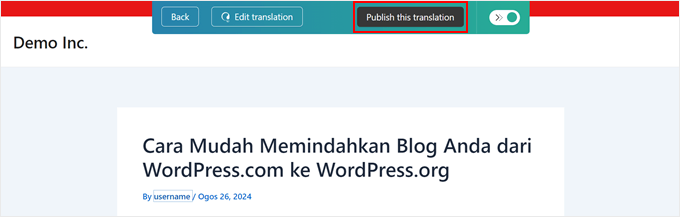 Publishing the translated content made with the WPML plugin