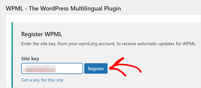 Registering your WPML site key