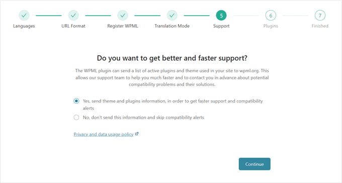 Choosing whether to send plugin and theme information to the WPML team