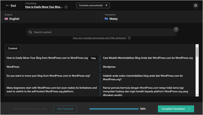 The WPML translation editor