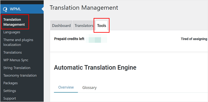 Going to the Tools tab in the Translation Management page of WPML plugin