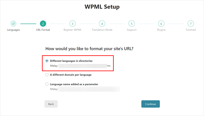 Choosing a URL format in the WPML plugin