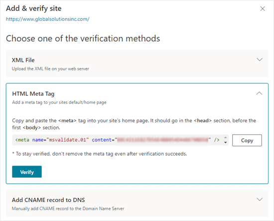 Obtenir la balise méta HTML à partir de Bing Search Console