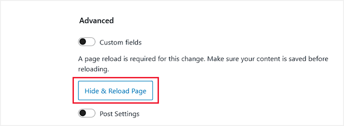 Click Hide and Reload Page button