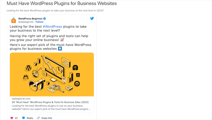 A tweet, embedded in a WordPress blog post