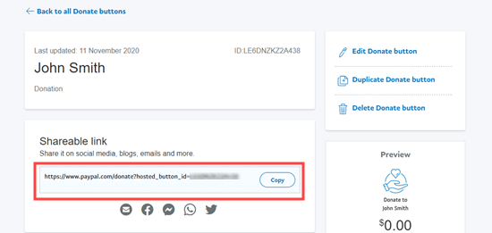 Getting the shareable link for your new PayPal donate button