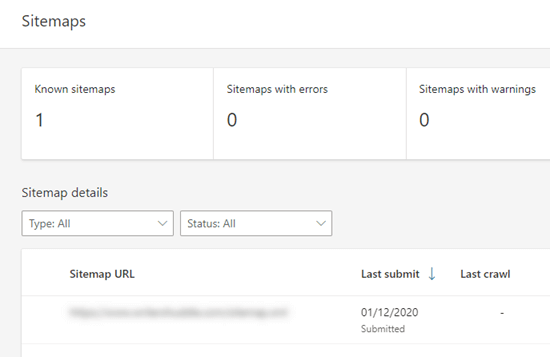 Tabela sitemap w Bing