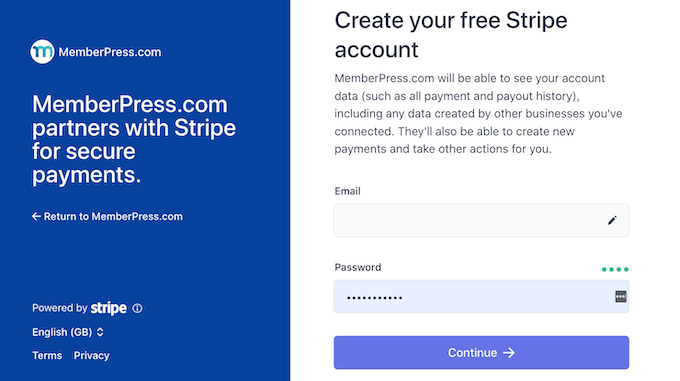 Creating a Stripe account