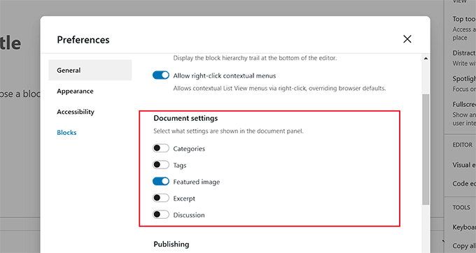 Toggle the switches to remove panels