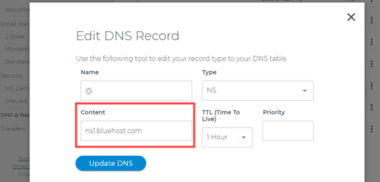 Updating the nameservers for your site using Domain.com