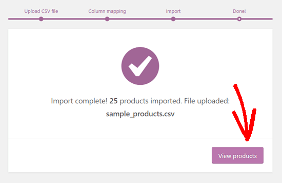 显示 WooCommerce 产品导入已完成的消息