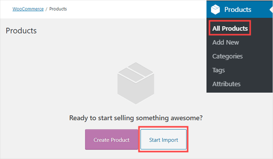 Click the 'Start Import' button to import sample data into WooCommerce