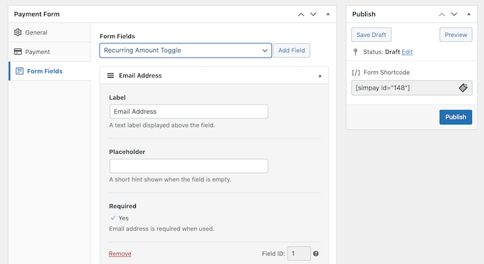 A recurring payment form created using WP Simple Pay