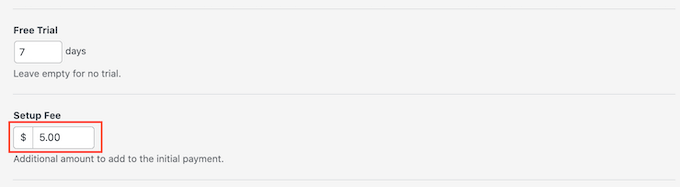 Adding a setup fee to your recurring payment settings