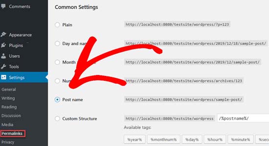 Changing Permalink Post Name Setting