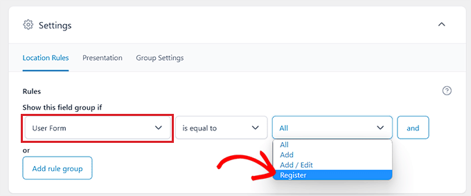 Add conditional logic for the additional user field