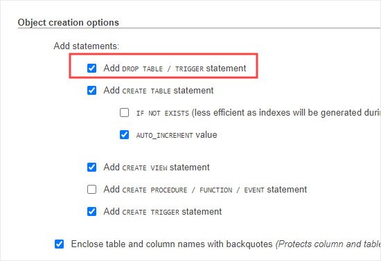 Adding the Drop Table statement