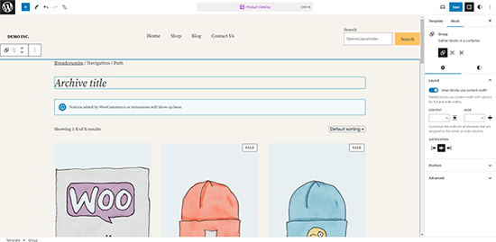 Site Editor WooCommerce preview