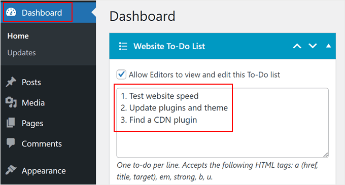 Adding a to-do list with Dashboard To-Do List plugin