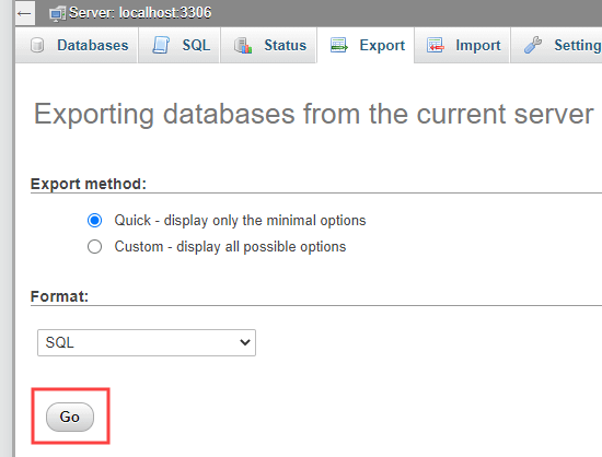 download exporting database from phpmyadmin