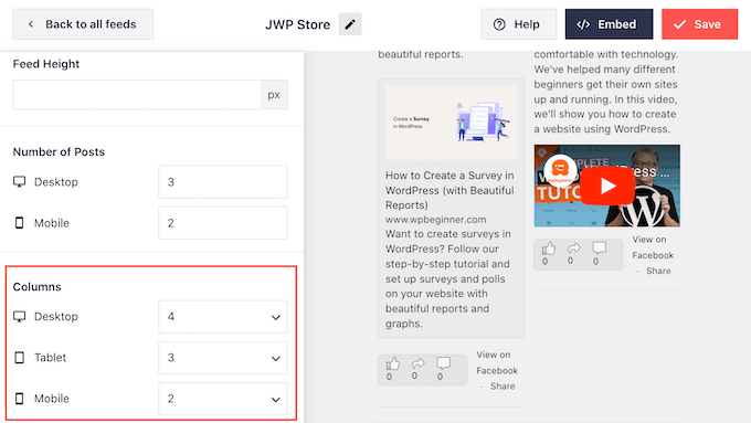 Changing the number of columns in your social media feed