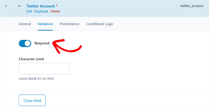 Toggle the Required switch for the additional field