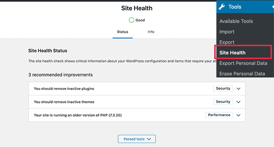 WordPress 网站健康报告