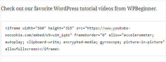 HTML iframe code wordpress