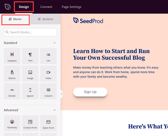 Adicionando blocos no SeedProd