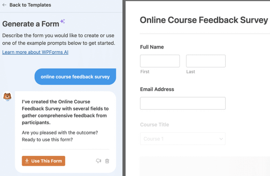 AI form building with WPForms