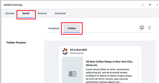 Twitter settings for individual posts and pages in WordPress using AIOSEO