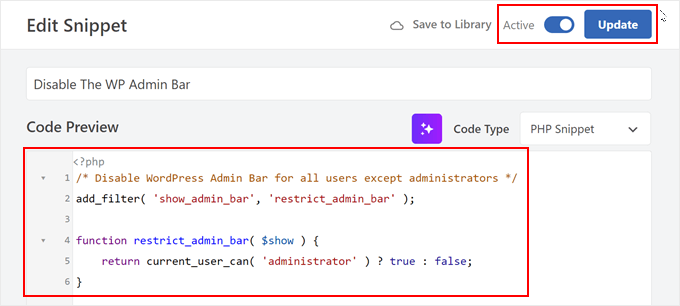 Publishing a code snippet to disable the WordPress admin bar for non-admin users