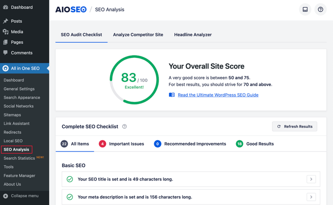 AIOSEO 执行的 SEO 分析