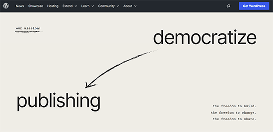 WordPress mission statement is to democratize publishing for everyone