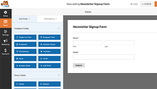 Interfaccia del generatore di WPForms