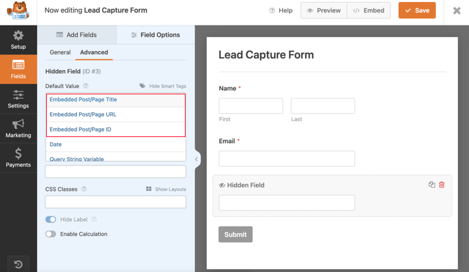 Track post or page where form is embedded