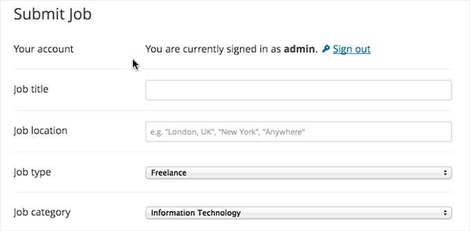 Job listings form