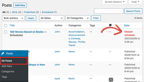 WordPress 中的博客文章错过了计划错误