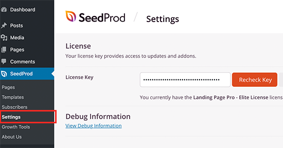 Enter your SeedProd license key