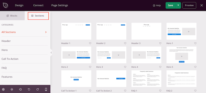 Adding section templates to a WordPress landing page