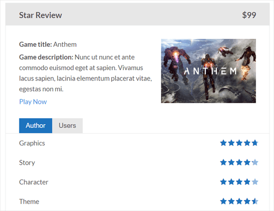 Game reviews WordPress widget