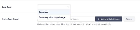 home page card type and image
