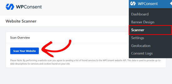 Click the Scan Your Website button in WPConsent