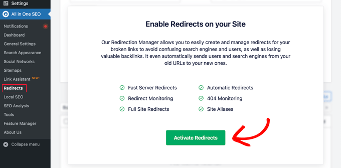 Enabling redirects in All-in-One SEO