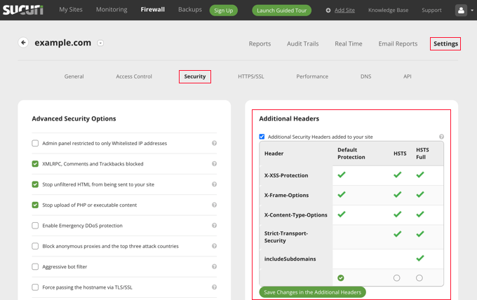 Setting HTTP security headers in Sucuri 