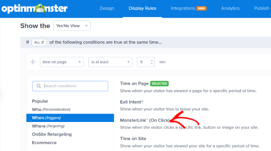 Select MonsterLink display rule