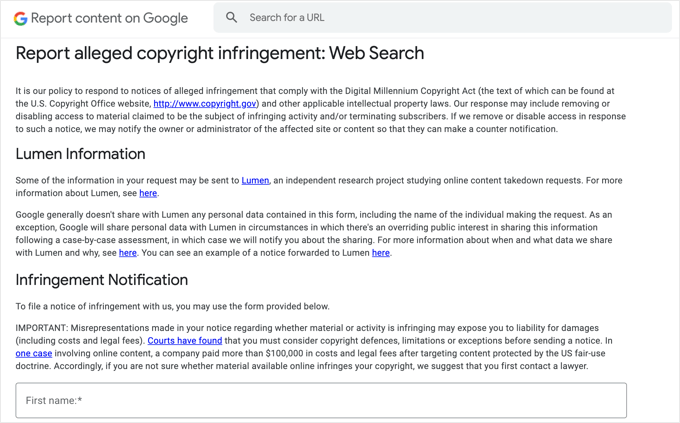 Google Search Console stolen content report