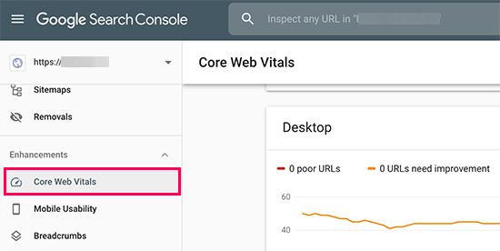 Elementi vitali web principali in Google Search Console