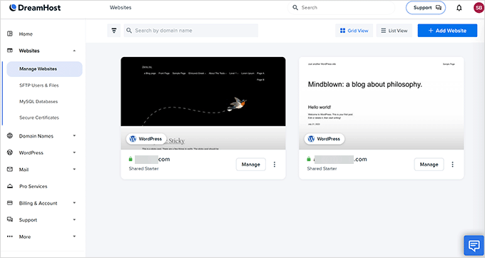 Dreamhost dashboard