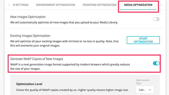 在 SG Optimizer 中启用 WebP 图像